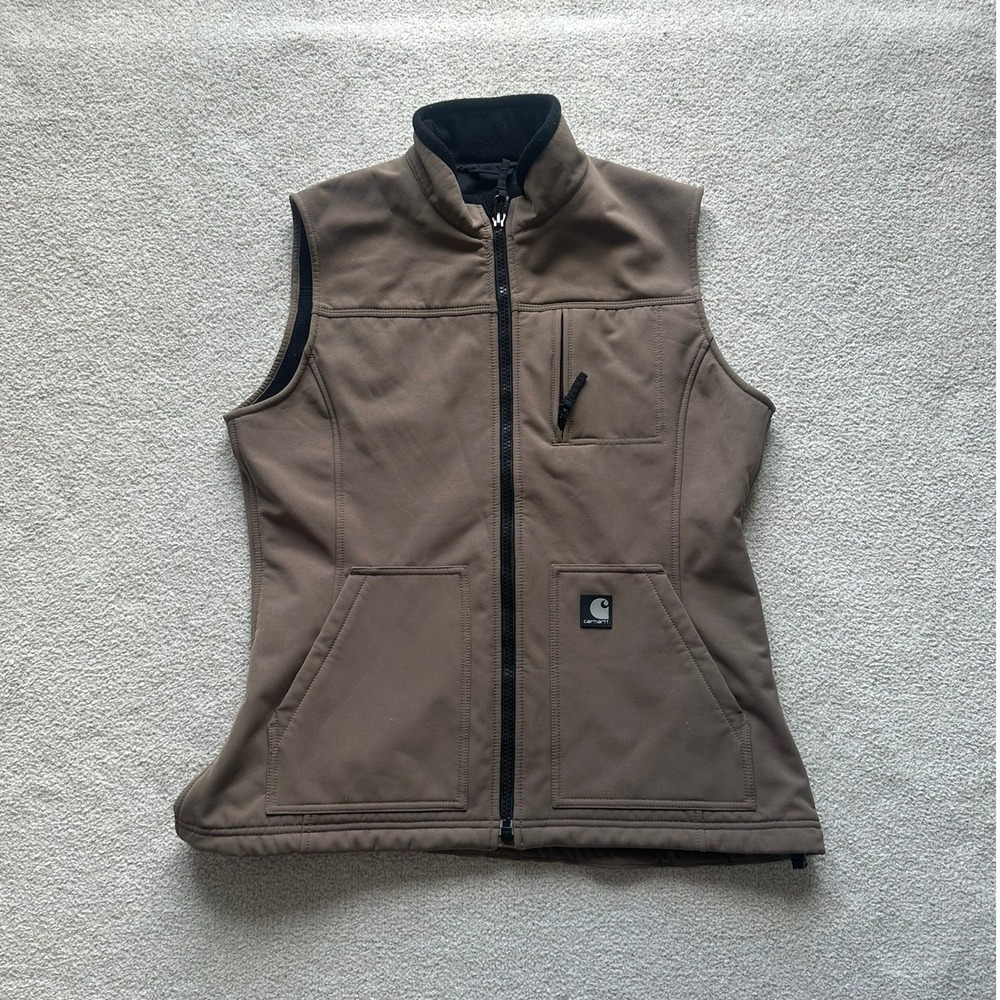 Carhartt Women's Softshell Fleece Lined Rain Defender Vest in brown size large